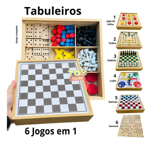 Jogos 6x1 Dama Jogo Velha Ludo Trilha Xadrez Domino